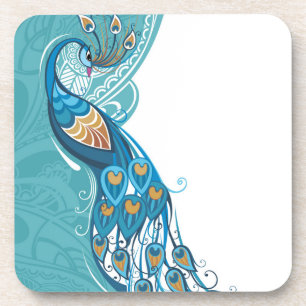 Dessous-de-verre Paon sur l'illustration turquoise