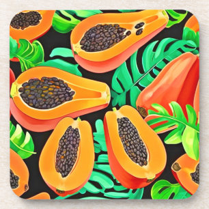 Dessous-de-verre Papaye et feuilles motif frais