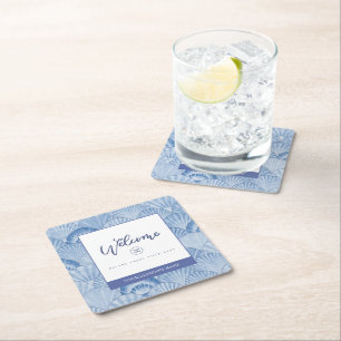 Dessous de verre papier Carré de coquillage bleu d
