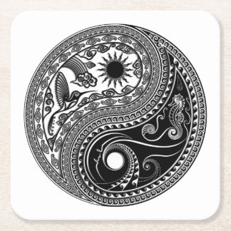 dessous de verre papier Carré Yin et Yang 3D