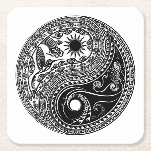 dessous de verre papier Carré Yin et Yang 3D (Devant)