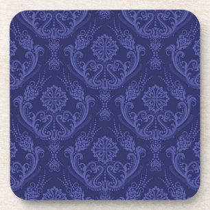 Dessous-de-verre Papier peint floral bleu de luxe de damassé
