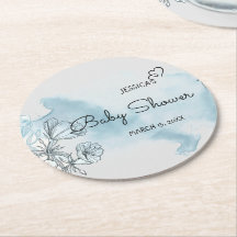 Dessous de verre papier rond Baby shower aquarelle