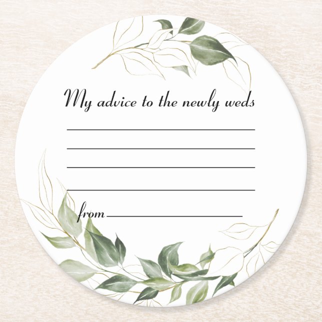Dessous de verre papier rond conseil Mariage vert (Devant)