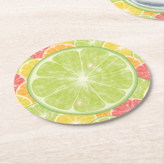 Dessous de verre papier rond de tranches d'agrumes (Incliné)