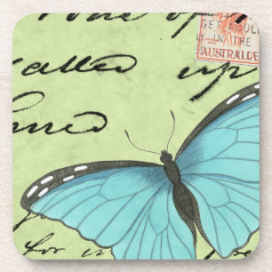 Dessous-de-verre Papillon à ailes bleues sur carte postale Turquois