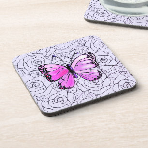 Dessous-de-verre Papillon Rose Violet Et Roses - Choisissez La Coul