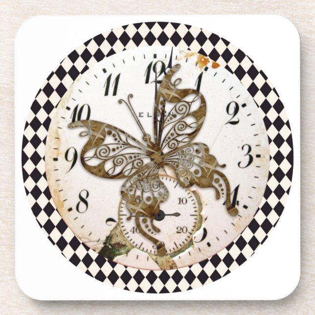 Dessous-de-verre Papillon Steampunk Round (Devant)