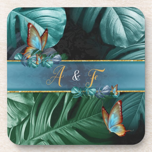 Dessous-de-verre Papillons de Paradis/Éclaboussure Tropical Turquoi (Devant)