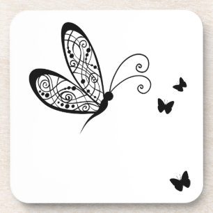Dessous-de-verre Papillons en dentelle noire 1