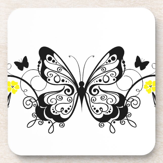 Dessous-de-verre Papillons en dentelle noire 10 (Devant)