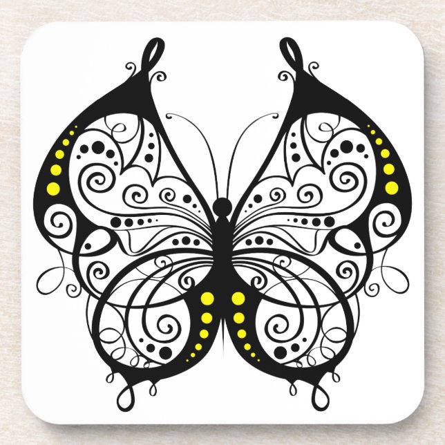 Dessous-de-verre Papillons en dentelle noire 5 (Devant)