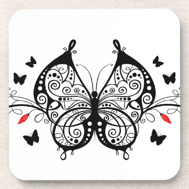 Dessous-de-verre Papillons en dentelle noire 7 (Devant)