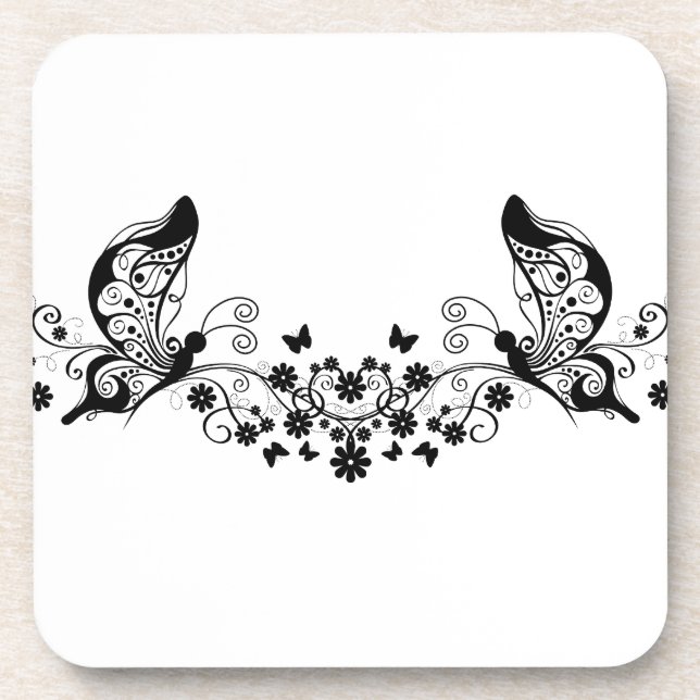 Dessous-de-verre Papillons en dentelle noire 8 (Devant)