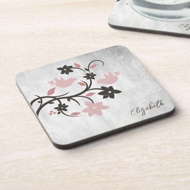 Dessous-de-verre Pâques de boisson de Lovebirds roses (Côté gauche)