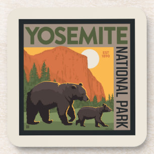 Dessous-de-verre Parc national de Yosemite   Famille d'ours