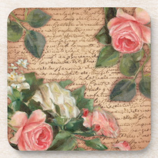 Dessous-de-verre Parchemin vintage et roses chics minables