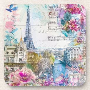 Dessous-de-verre Paris Tour Eiffel Fleurs Collage Art Voyage