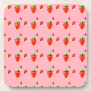 Dessous-de-verre Parti rose Motif aux fraises rouges
