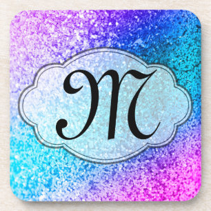 Dessous-de-verre Parties scintillant à billes Girly rose Monogramme