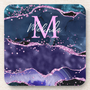 Dessous-de-verre Parties scintillant bleue et violet marine Agate m