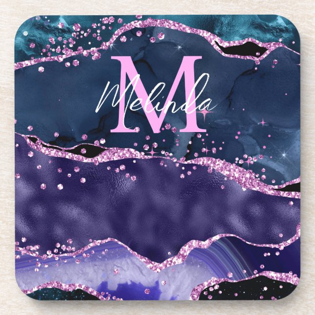 Dessous-de-verre Parties scintillant bleue et violet marine Agate m (Devant)
