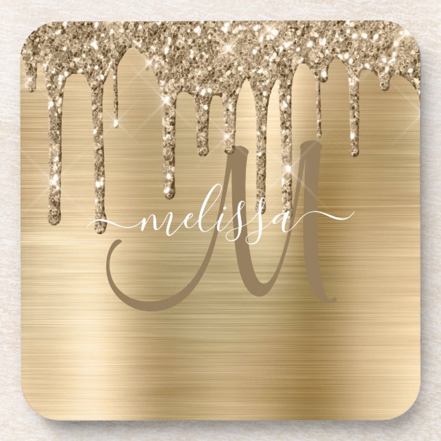 Dessous-de-verre Parties scintillant Chic Gold Driving Brossé Monog (Devant)