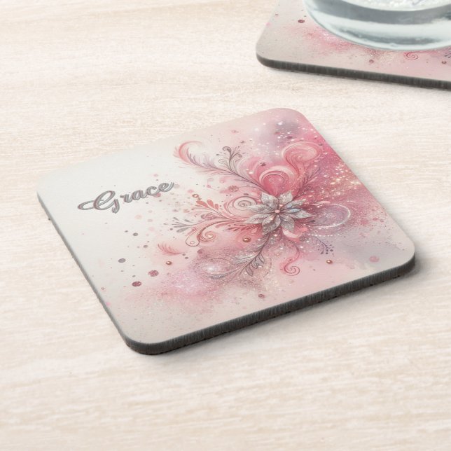 Dessous-de-verre Parties scintillant rose étincelle personnalisée (Côté gauche)