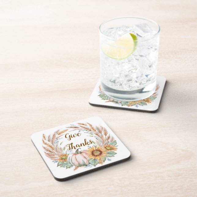 Dessous-de-verre Pastel citrouille floral personnalisé automne (Côté Droit)