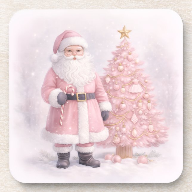Dessous-de-verre Pastel Pink Christmas Santa  (Devant)