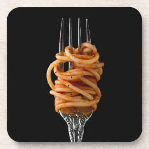 Dessous-de-verre Pâtes filées sur une fourchette, spaghetti de nour