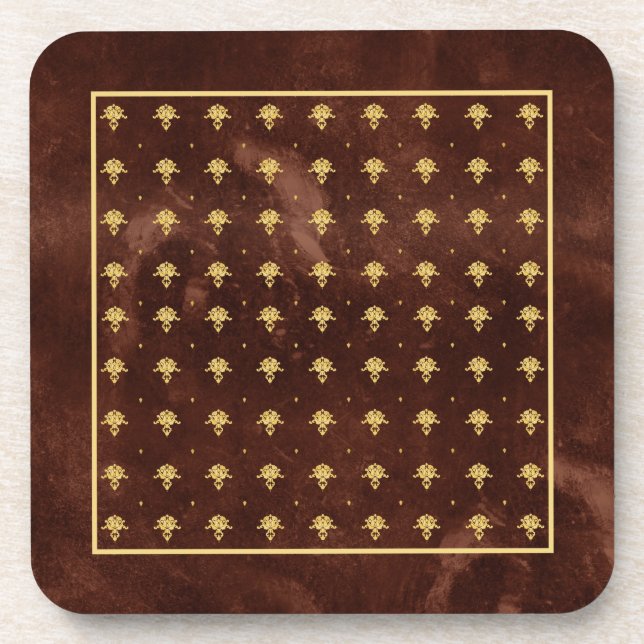 Dessous-de-verre Pattern Leather Brown et Gold Damask (Devant)