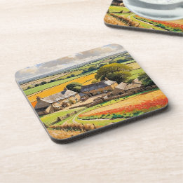 Dessous-de-verre Paysage Campagnard Ferme Rurale Illustrée