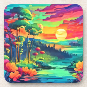 Dessous-de-verre Paysage de l'Imaginaire au coucher du soleil