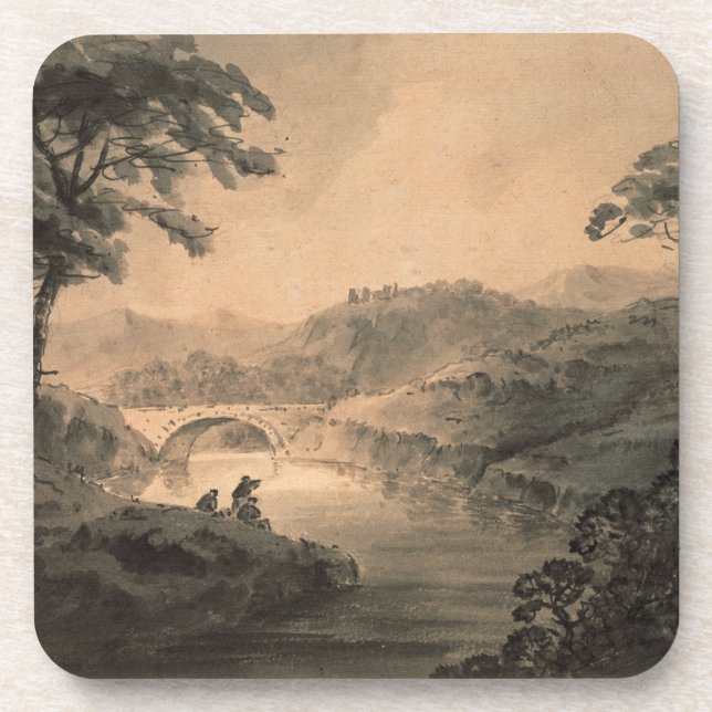 Dessous-de-verre Paysage (lavage de stylo et d'encre) (Devant)