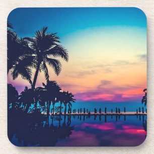 Dessous-de-verre Paysage naturel avec piscine Palmiers