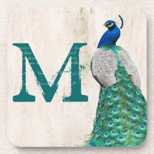 Dessous-de-verre Peacock Bird Feather Turquoise Monogramme Boire De
