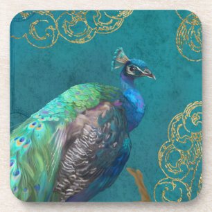 Dessous-de-verre Peacock Feather Modern Elegant Blue w Gold Parties