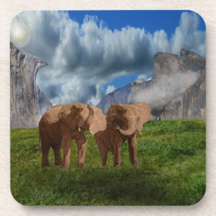 Dessous-de-verre Peinture à l'huile Elephant Duo, ensemble de Desso