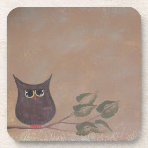 Dessous-de-verre Peinture acrylique Primitive Folk Art Owl
