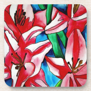 Dessous-de-verre Peinture artistique aquarelle de lis de jour rose