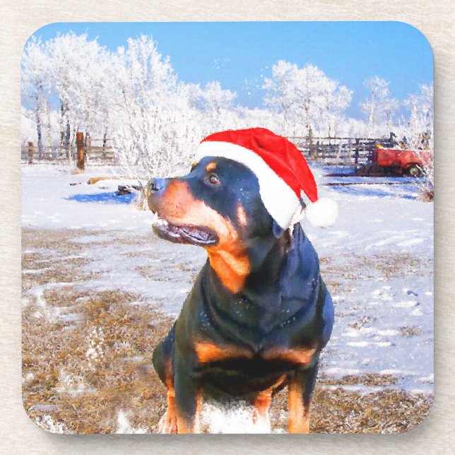 Dessous-de-verre Peinture de Noël de chien Rottweiler (Devant)