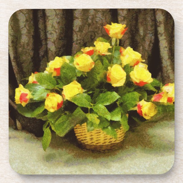 Dessous-de-verre Peinture en panier de roses jaunes (Devant)