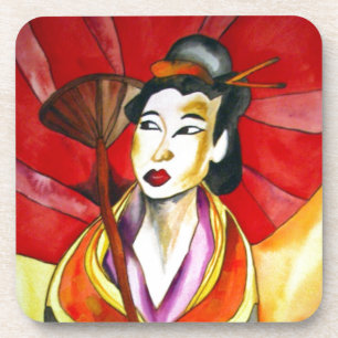 Dessous-de-verre peinture originale d'art Geisha