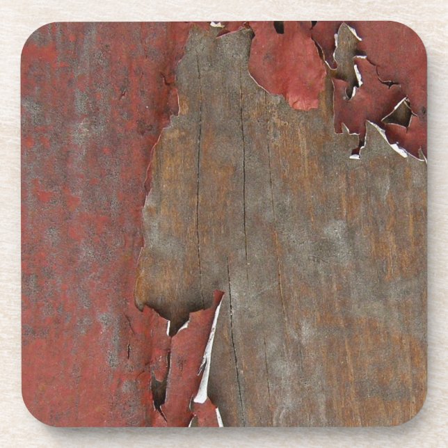 Dessous-de-verre Peinture rouge Peinture sur bois d'ancienne grange (Devant)