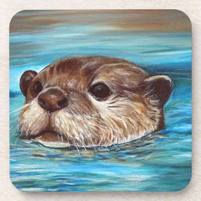 Dessous-de-verre Peinture sur la loutre de rivière (Devant)