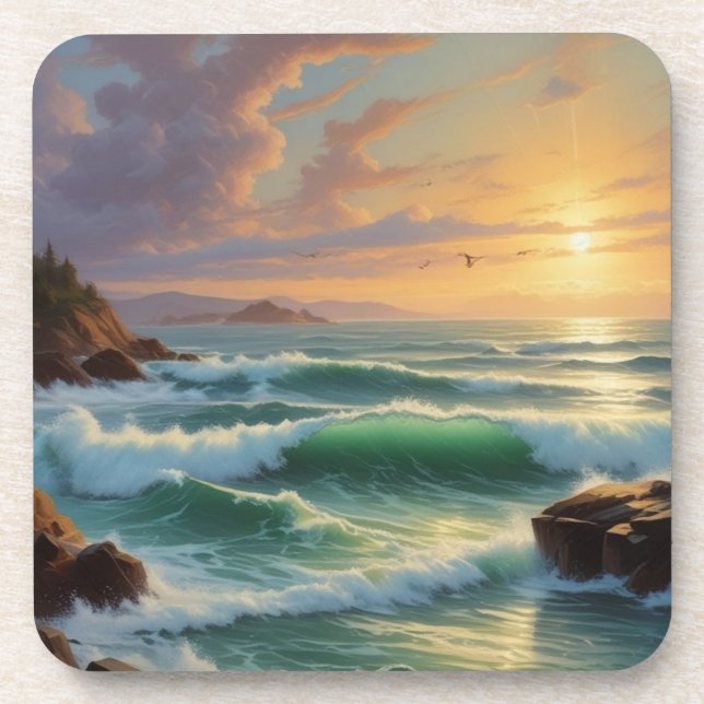 Dessous-de-verre Peinture sur la mer du coucher du soleil (Devant)