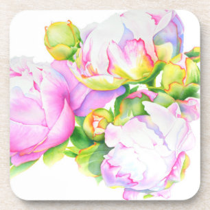 Dessous-de-verre Peonis, rose, blanc, aquarelle peinture florale