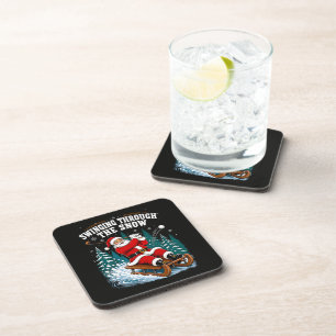 Dessous-de-verre père noël jouant au golf joyeux noël golfeur