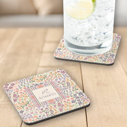 Dessous-de-verre Personalized Floral & Plaid Coaster Set